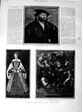 Original Old Antique Print 1890 Hans Holbein Queen Katherine Parr Henry Boleyn