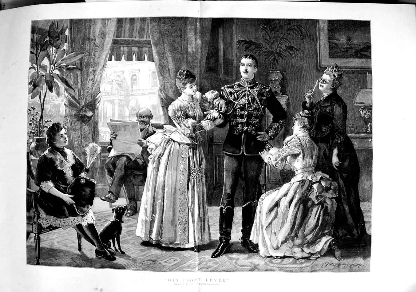 Original Old Antique Print 1890 Fine Art Sier Uniform Levee Gillard Glindoni