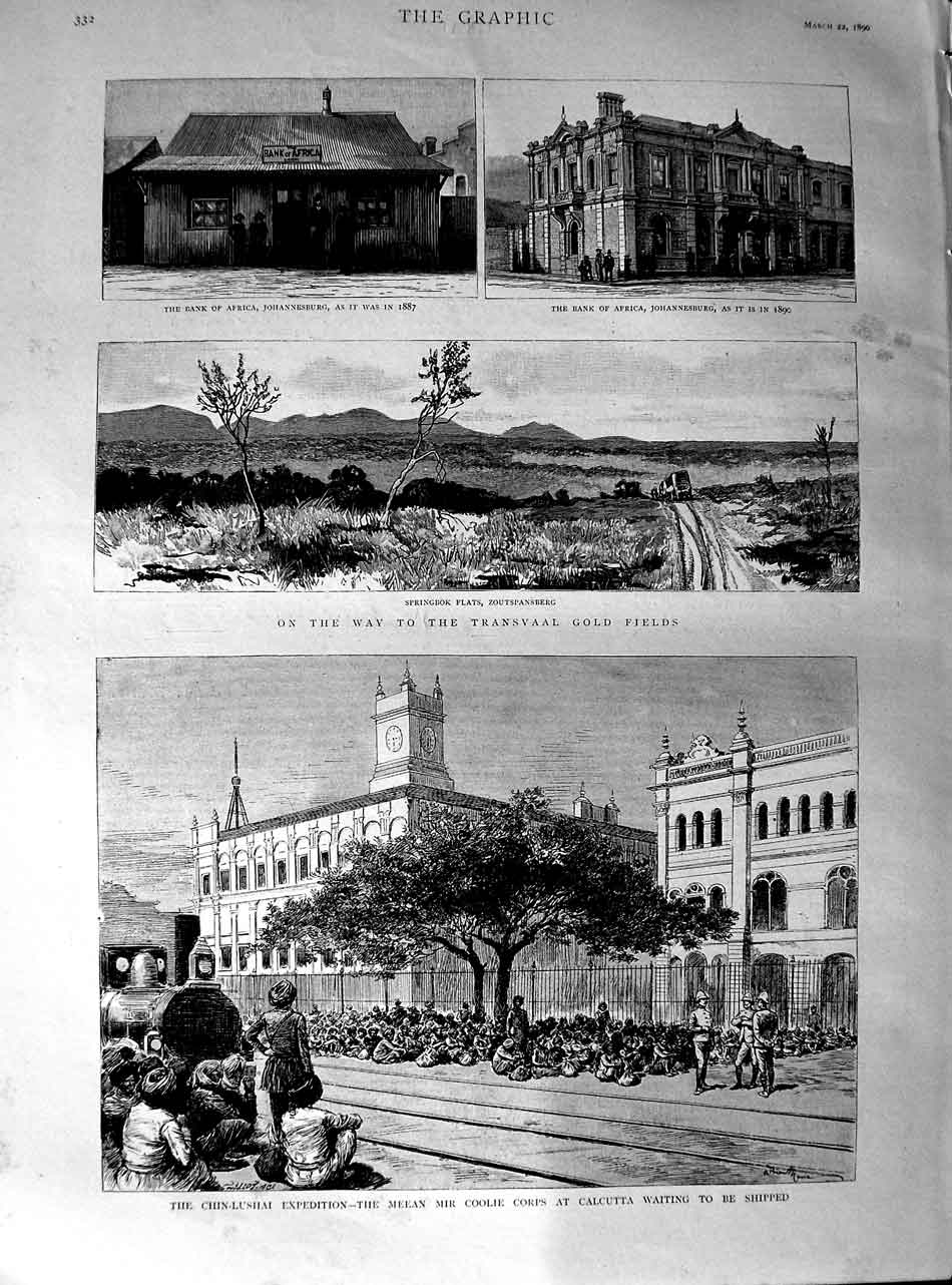 Original Old Antique Print 1890 Chin-Lushai Meean Calcutta GFields Transvaal
