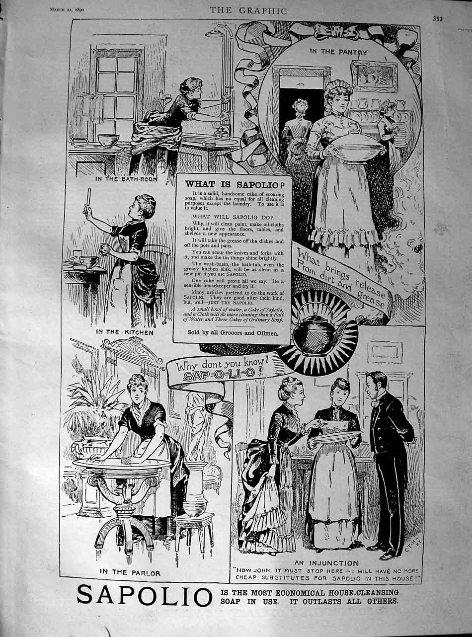 Original Old Antique Print 1890 Advertisement Sapolio House Cleaning Soap 19th