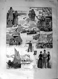 Old Antique Print 1890 University Oxford Cambridge Boat Race Sport River 19th