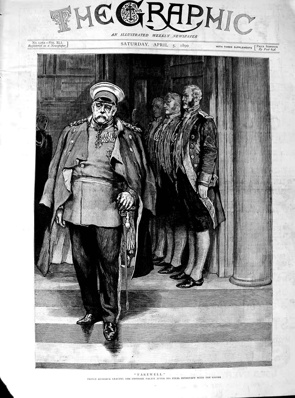 Original Old Antique Print 1890 Prince Bismarck Imperial Palace Kaiser Fine Art