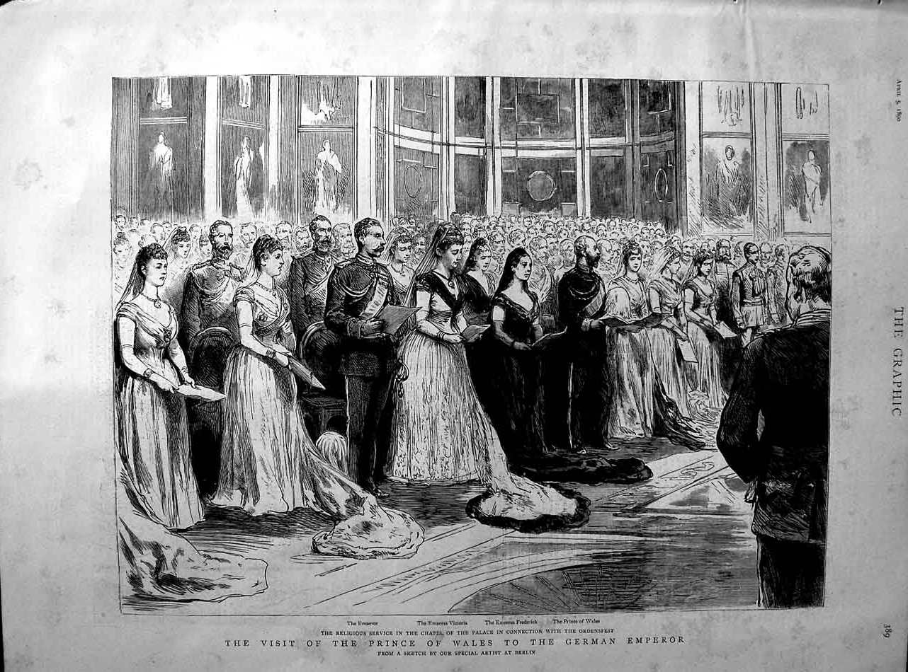 Original Old Antique Print 1890 Prince Wales German Emperor Frederick Victoria