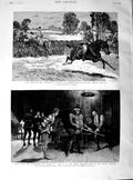 Original Old Antique Print 1890 House Commons Steeplchase Rugby Lyceum Theatre
