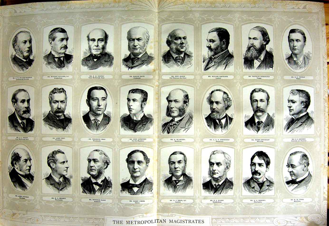Old Antique Print 1890 Metropolitan Magistrates Rutzen Biron Slade Mead 19th