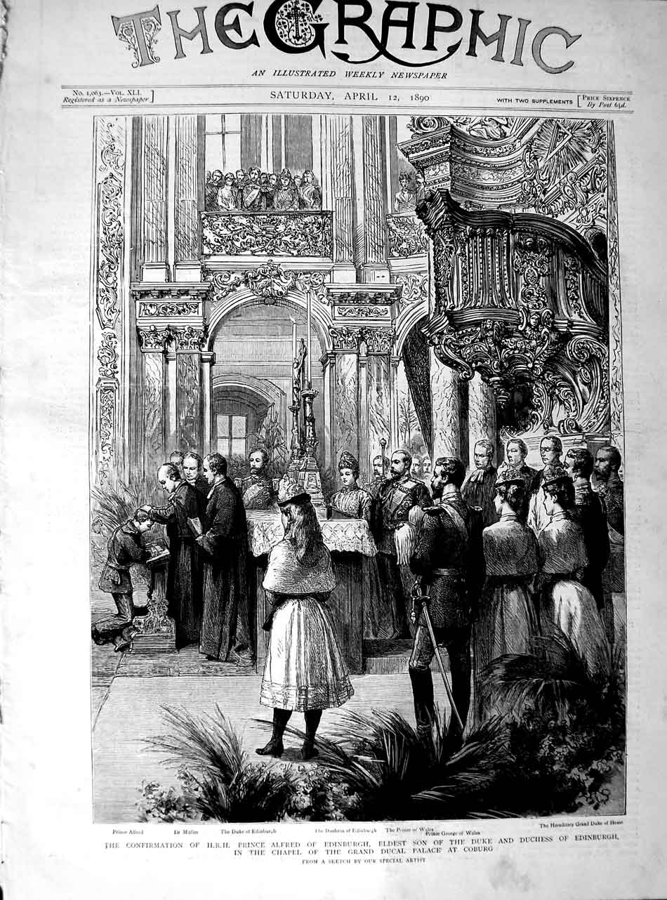 Old Antique Print 1890 Prince Alfred Edinburgh Chapel Ducal Palace Coburg 19th
