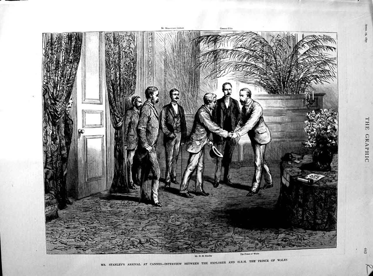 Original Old Antique Print 1890 Stanley Cannes Prince Wales Lloyd Parr Victorian