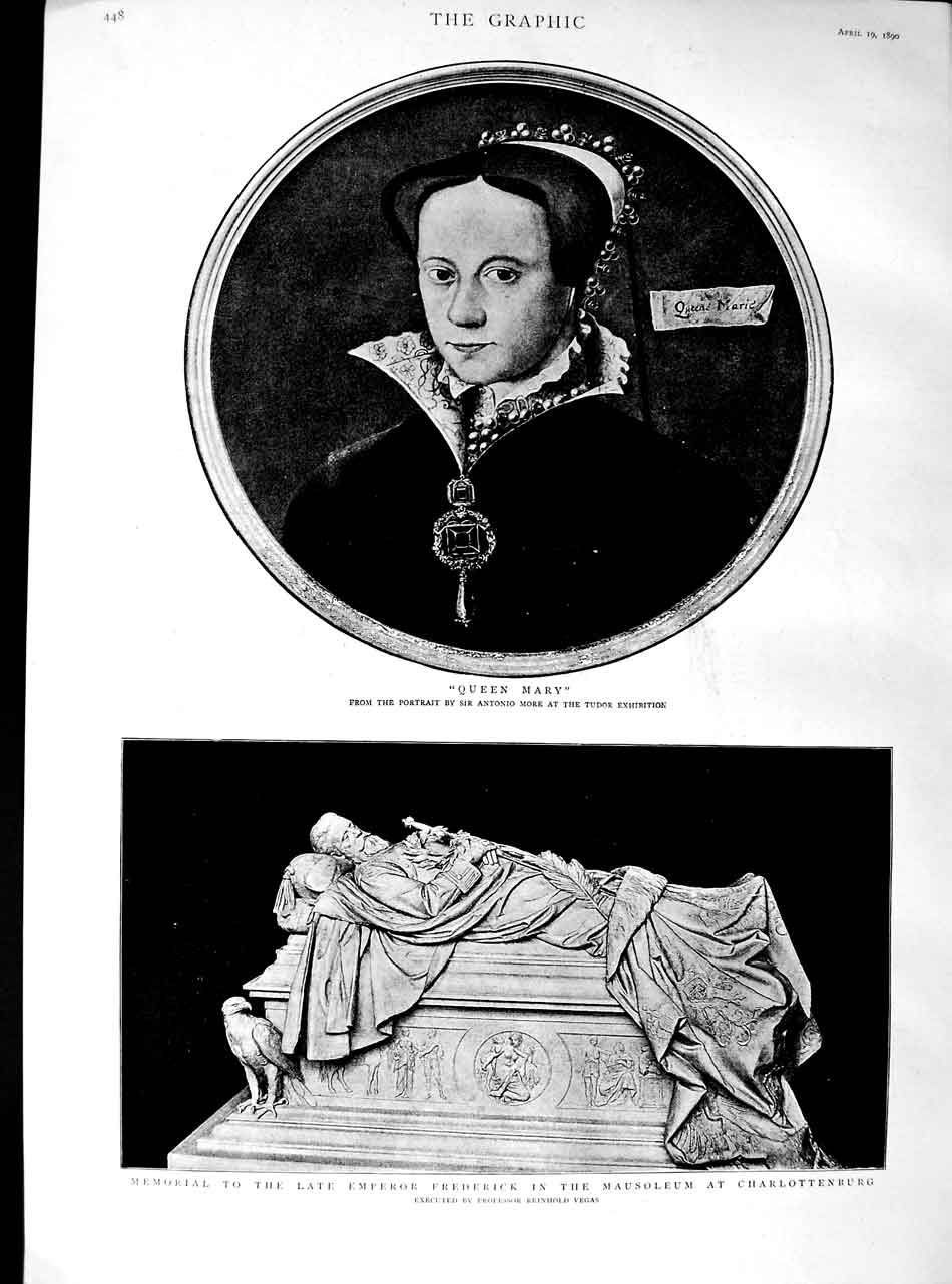 Original Old Antique Print 1890 Mary Emperor Frederick Mausoleum Charlottenburg