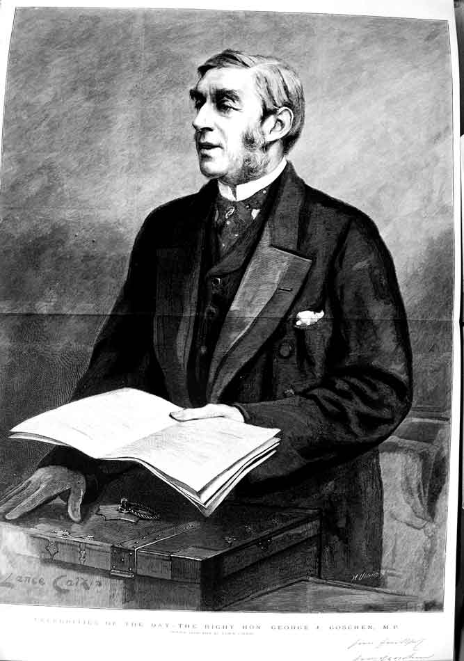 Original Old Antique Print 1890 Fine Art Portrait George J. Goschen M.P Calkin