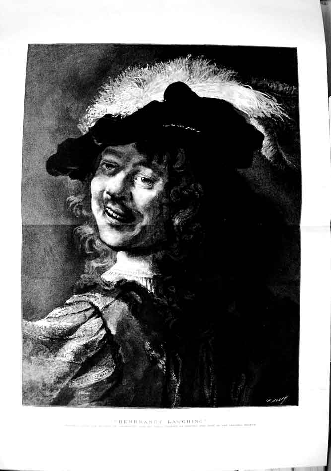 Original Old Antique Print 1890 Portrait Rembrandt Laughing Dresden Musuem