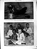 Original Old Antique Print 1890 Ship Wreck Quetta Thursday Island Boy Mis 19th