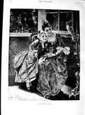 Original Old Antique Print 1890 Fine Art Mother Little Girl Bird Raudnitz 19th