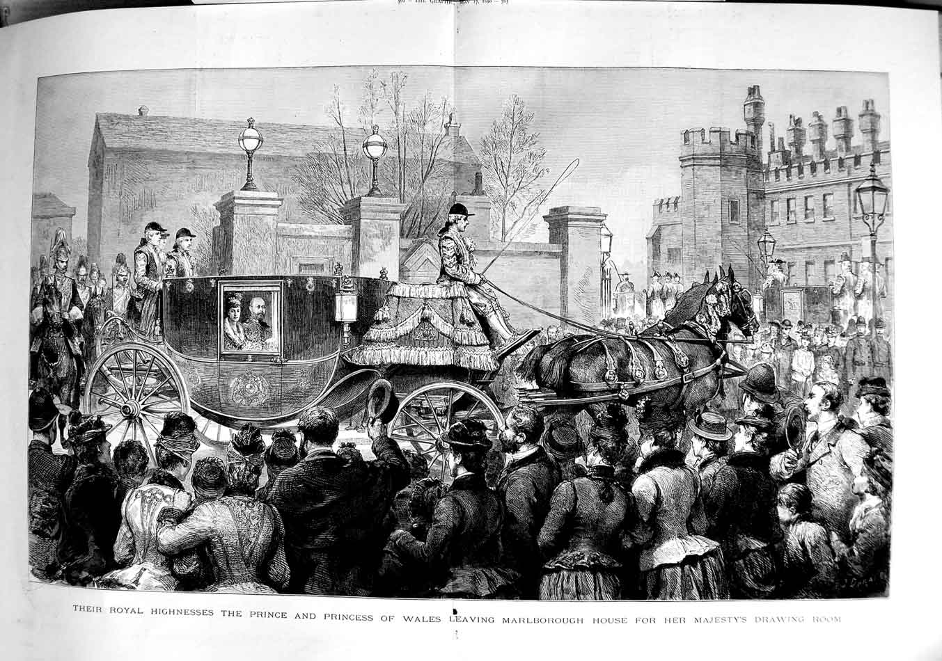 Old Antique Print 1890 Prince Wales Marloborough House Horses Carriage 19th