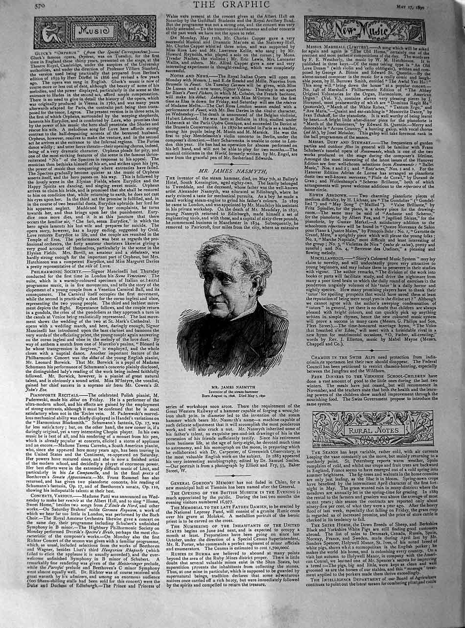 Original Old Antique Print 1890 Portrait Mr James Nasmyth Inventor Steam 19th