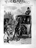 Original Old Antique Print 1890 John Charlton Art Horses Coach Children Police