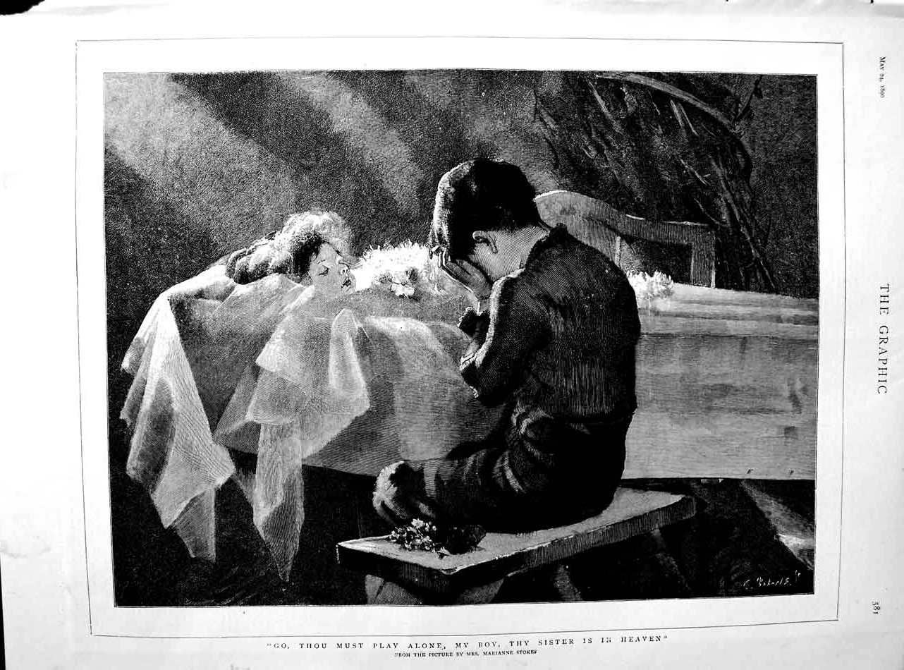 Original Old Antique Print 1890 Marianne Stokes Fine Art Young Girl Cof 19th