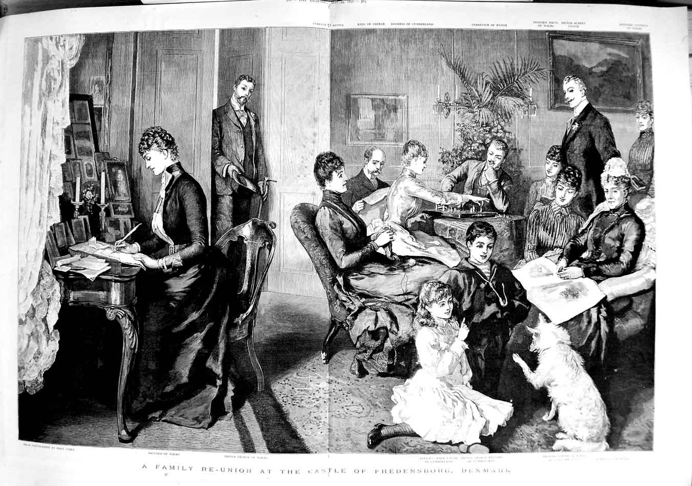 Old Antique Print 1890 Family Castle Fredensborg Denmark Prince Princess 19th