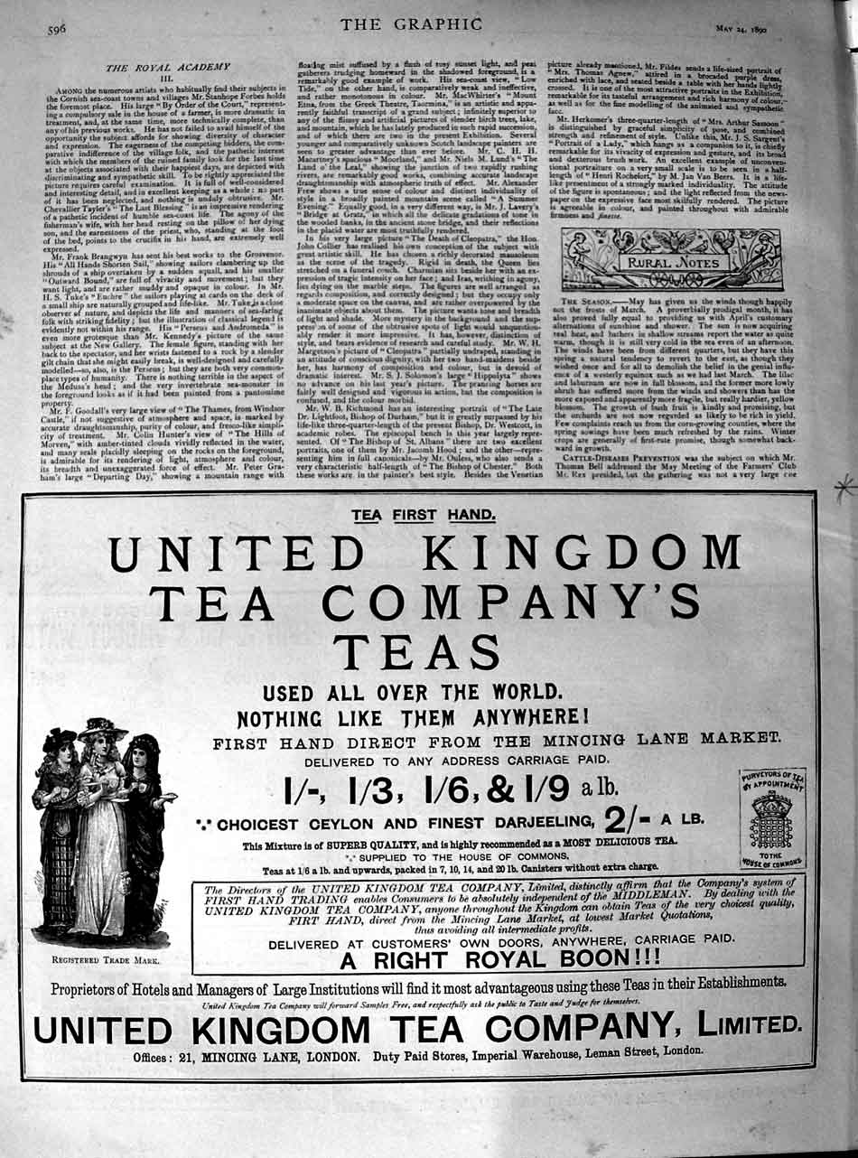 Original Old Antique Print 1890 Advertisement United Kingdom Tea Company London