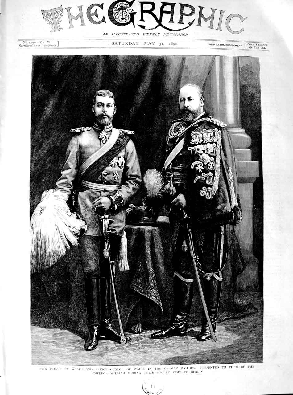 Old Antique Print 1890 Prince Wales George German Uniforms William Berlin 19th
