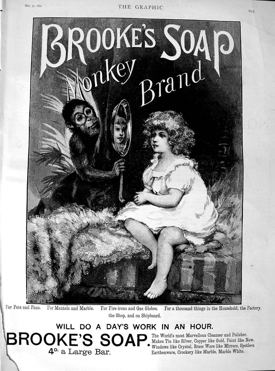 Antique Print Ref.475 1890 Advertisement Brookes Monkey Brand Soap Washing