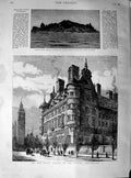 Original Old Antique Print 1890 Police Offices Victoria Embankment Trinidad 19th