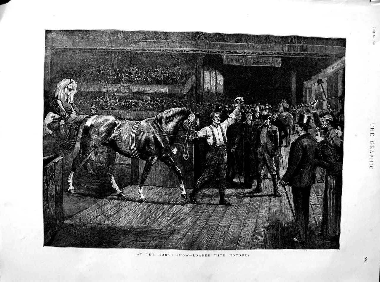 Original Old Antique Print 1890 Fine Art Horse Show Prize Winners Men Victorian