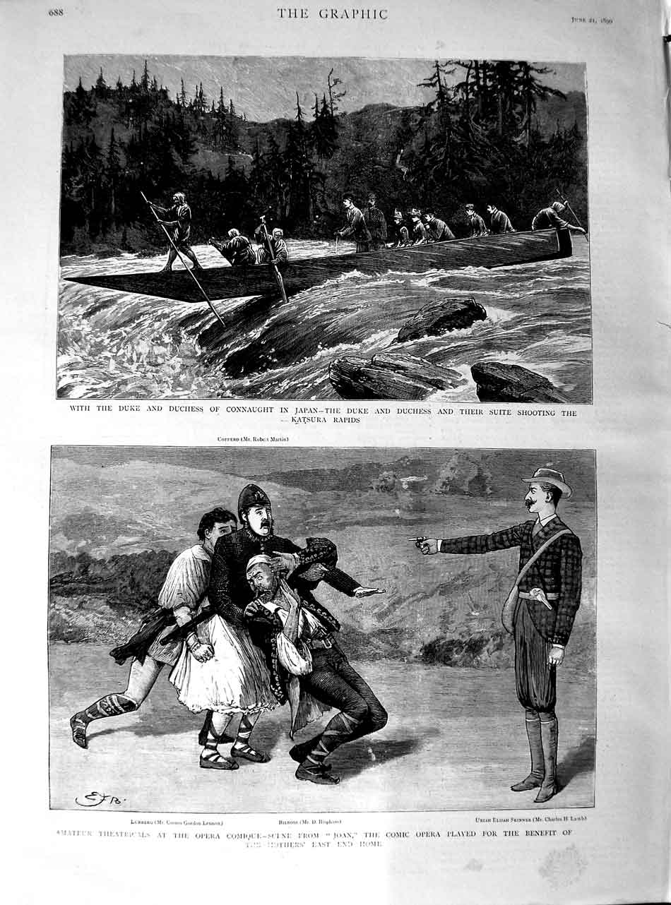 Original Old Antique Print 1890 Duke Connaught Japan Katsura Comic Opera Lennox