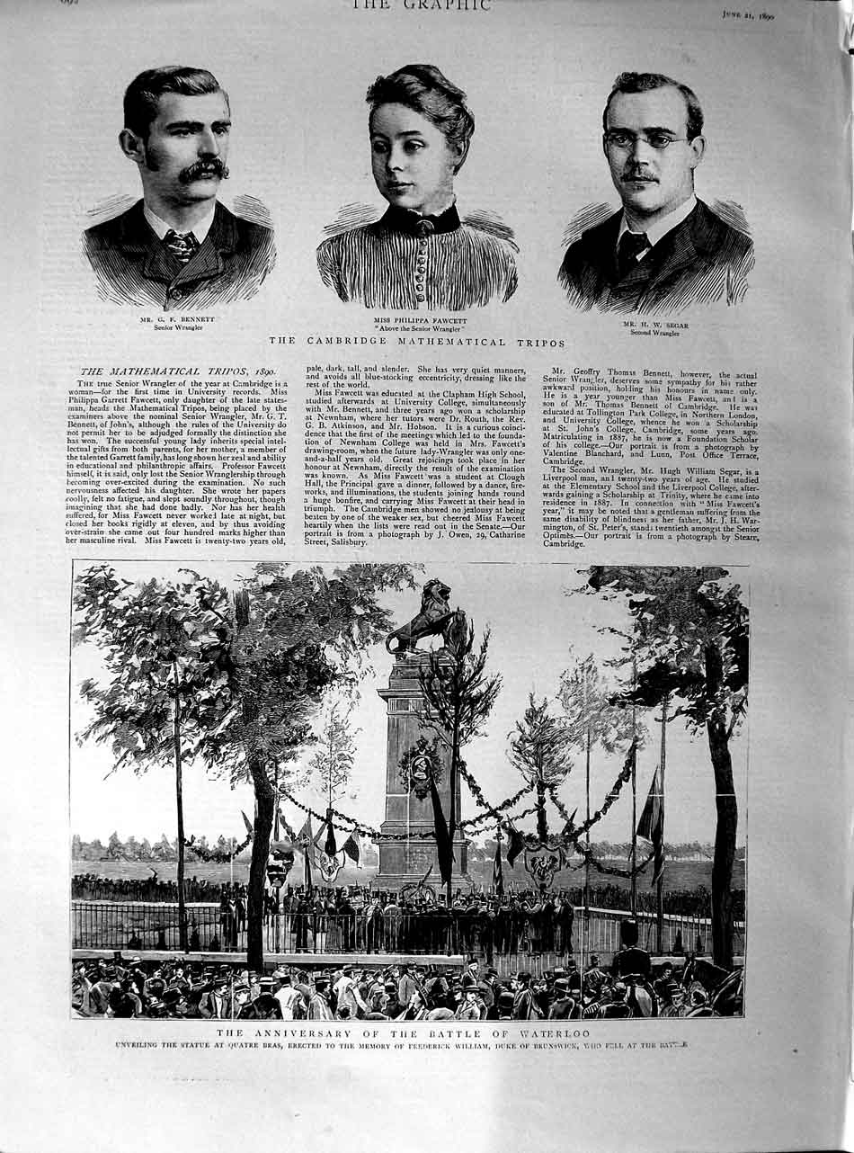 Original Old Antique Print 1890 Battle Waterloo Quatre Statue William Ca 19th