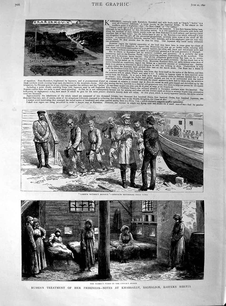 Old Antique Print 1890 Kharsakov Saghalien Siberia Russia Prisoners Dui 19th
