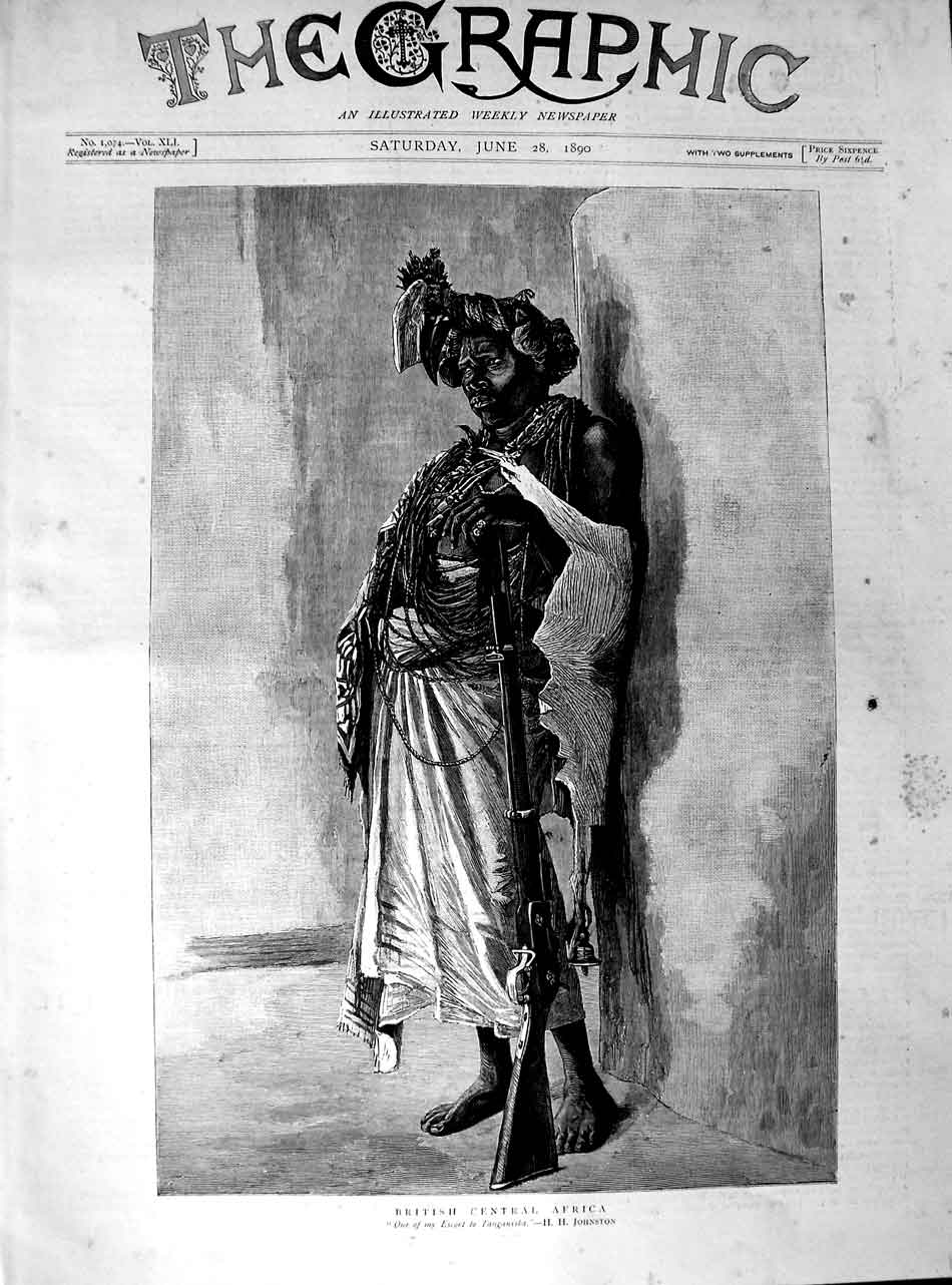 Old Antique Print 1890 Portrait African Native British Escort Tanganyika 19th