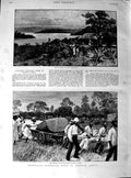 Original Old Antique Print 1890 Kavala Island Lake Tanganyika Africa Lifeboat
