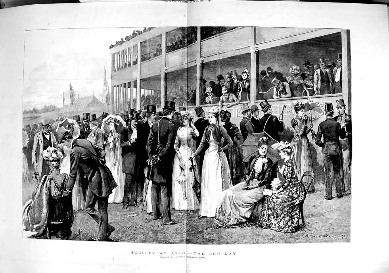 Original Old Antique Print 1890 Society Royal Ascot Cup Day Horse Racing Sport