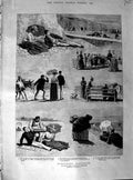 Original Old Antique Print 1890 Romance Honeymoon Beach Donkeys Seaside Scene
