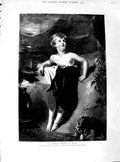 Old Antique Print 1890 Lawrence Fine Art Little Boy Children Goat Hills 19th