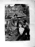 Original Old Antique Print 1890 Leighton Fine Art Romance Man Woman River Boat