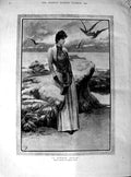 Original Old Antique Print 1890 Herbert Gandy Fine Art Beautiful Woman Bir 19th