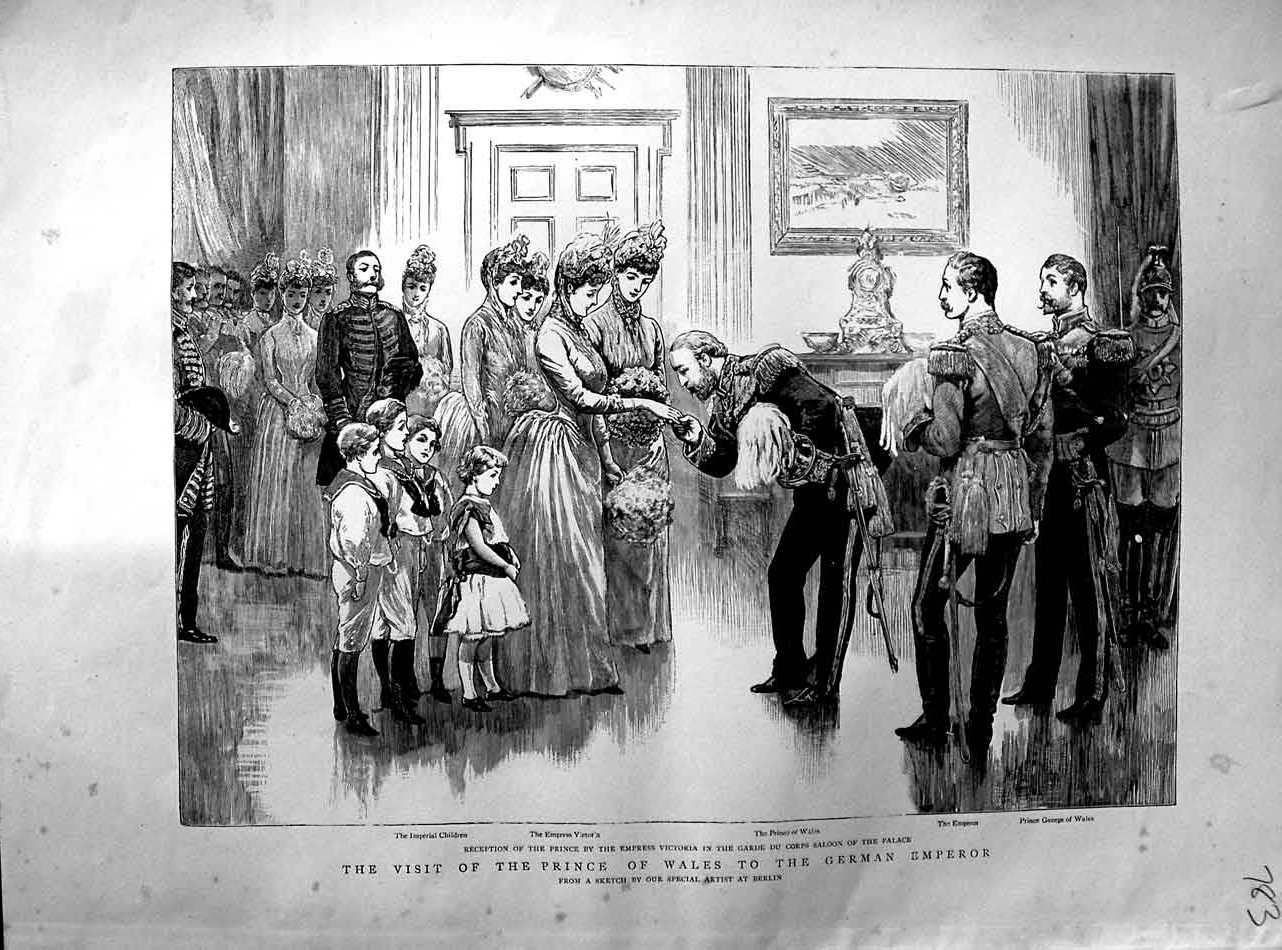 Old Antique Print 1890 Prince Wales German Emperor Palace Victoria Berlin 19th