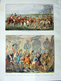 Original Old Antique Print 1890 Colour Sport Fox Hunting Leicestershire 19th