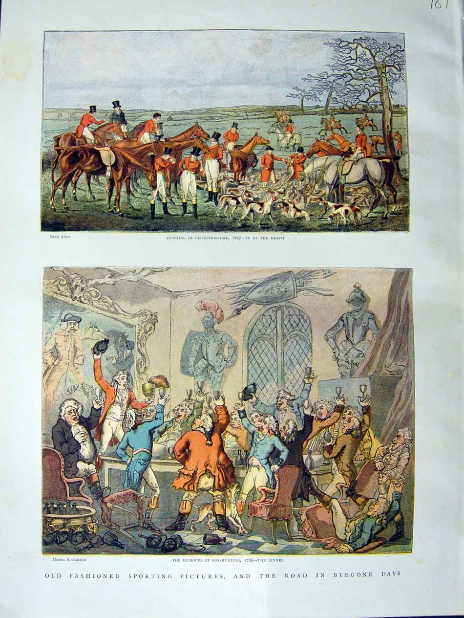 Original Old Antique Print 1890 Colour Sport Fox Hunting Leicestershire 19th
