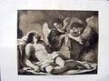 Original Old Antique Print 1890 Scene Angels Weeping Dead Jesus Christ Fine Art