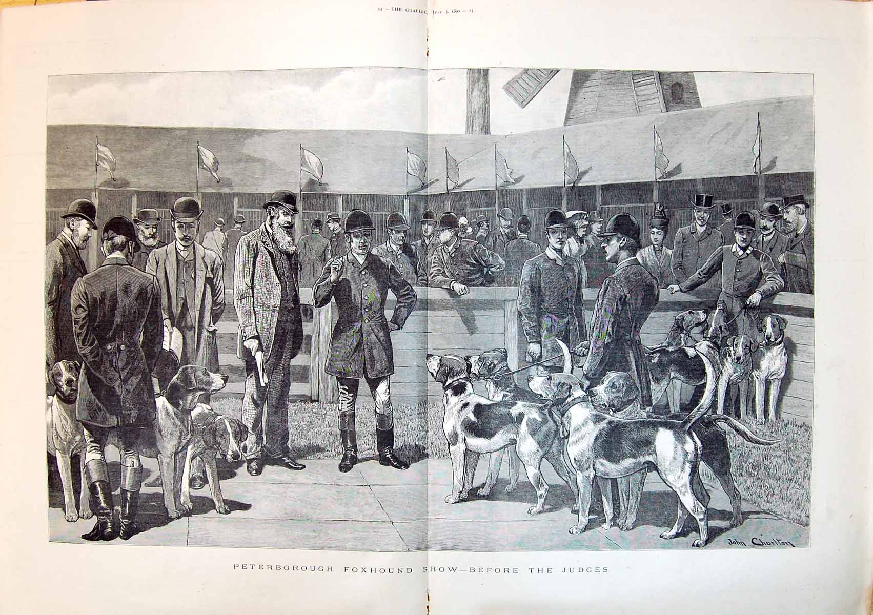 Original Old Antique Print 1890 Peterborough Foxhound Sho Judges Dogs Hounds 0