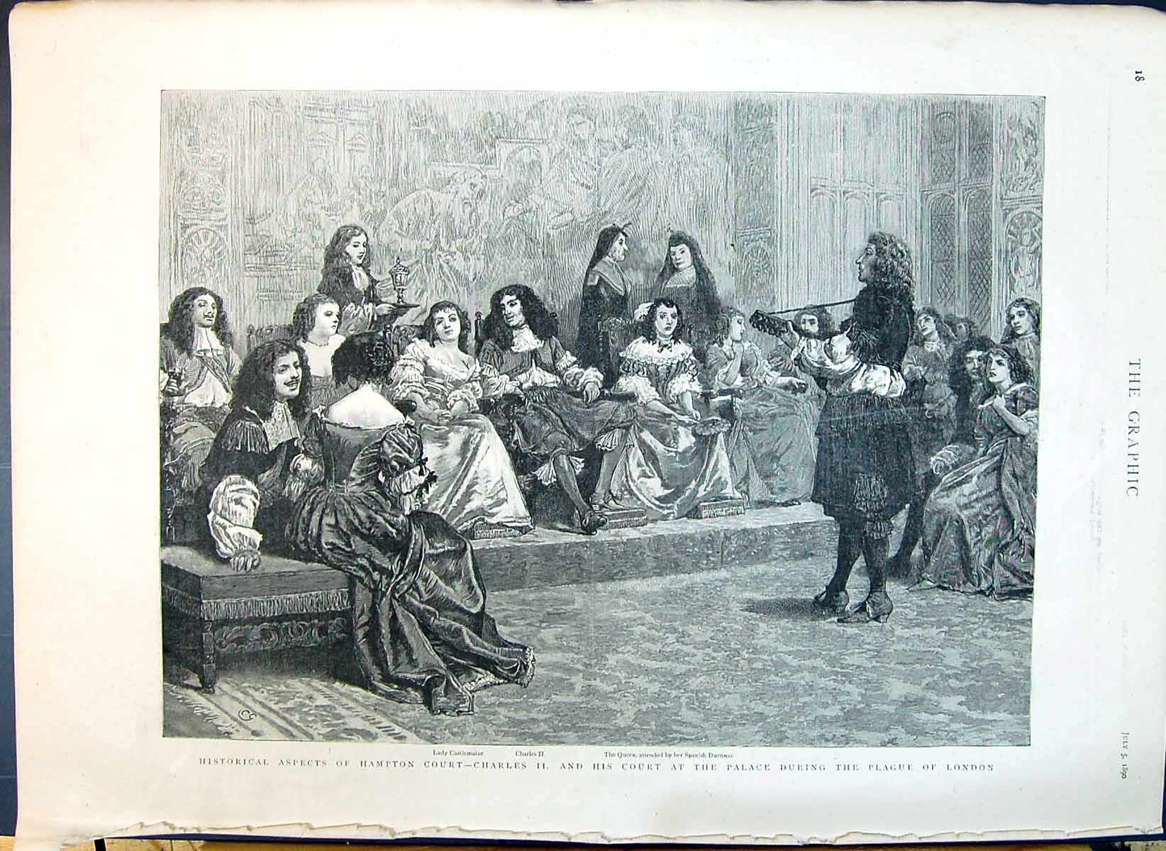 Old 1890 Hampton Court Charles Lady Castlemaine Queen Duennas Woodpec Victorian