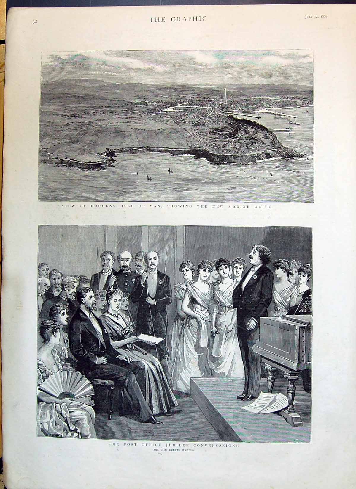 Old 1890 View Douglas Isle Man Marine Drive Post Fice Jubilee Convers Victorian