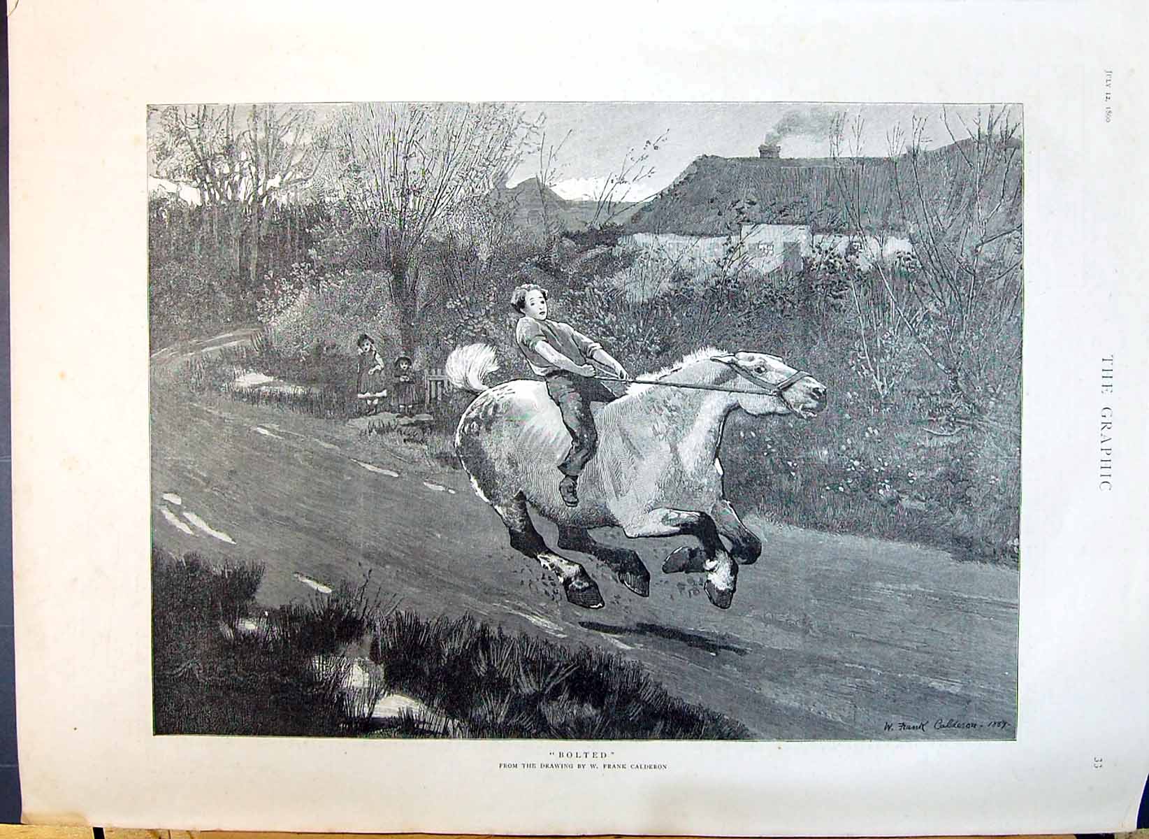 Old 1890 Bolted Horse Young Boy Countyside Lane Children Frank Calder Victorian
