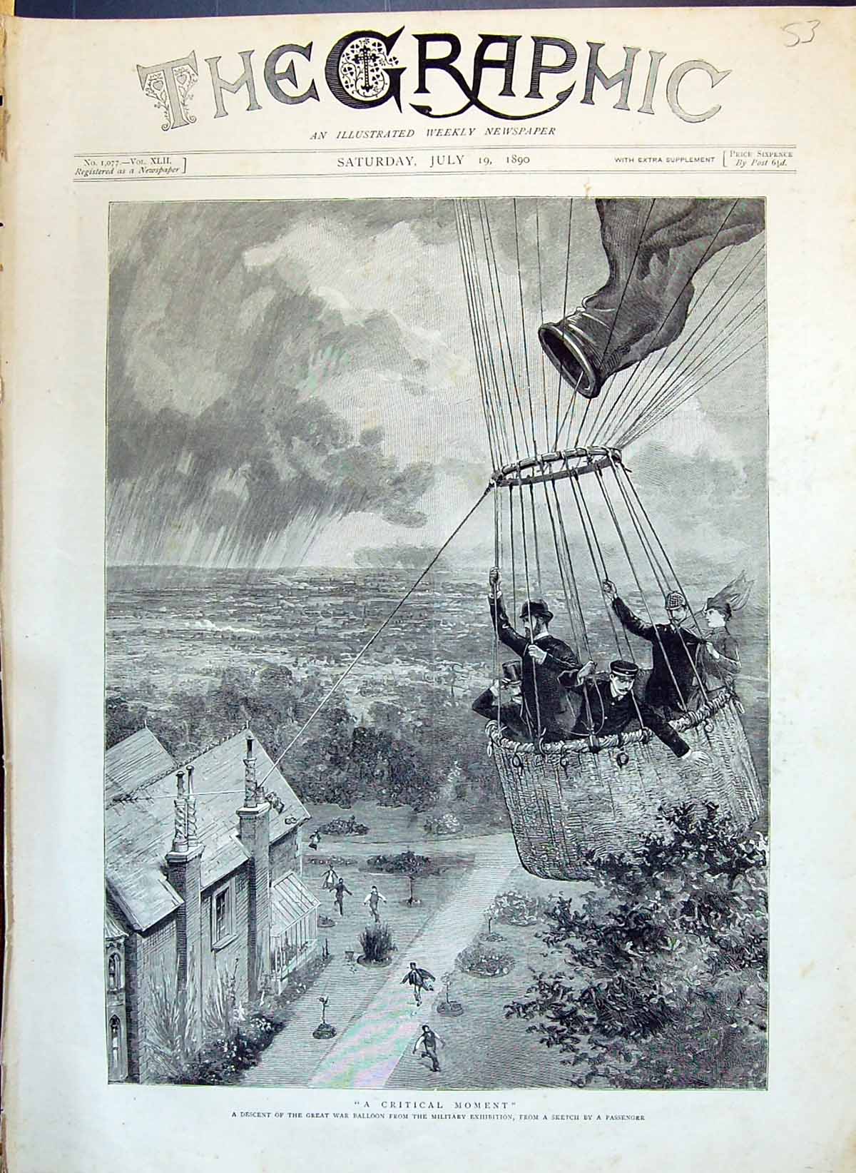 Old 1890 Critical Moment Descent Great War Balloon Military Exhibitio Victorian