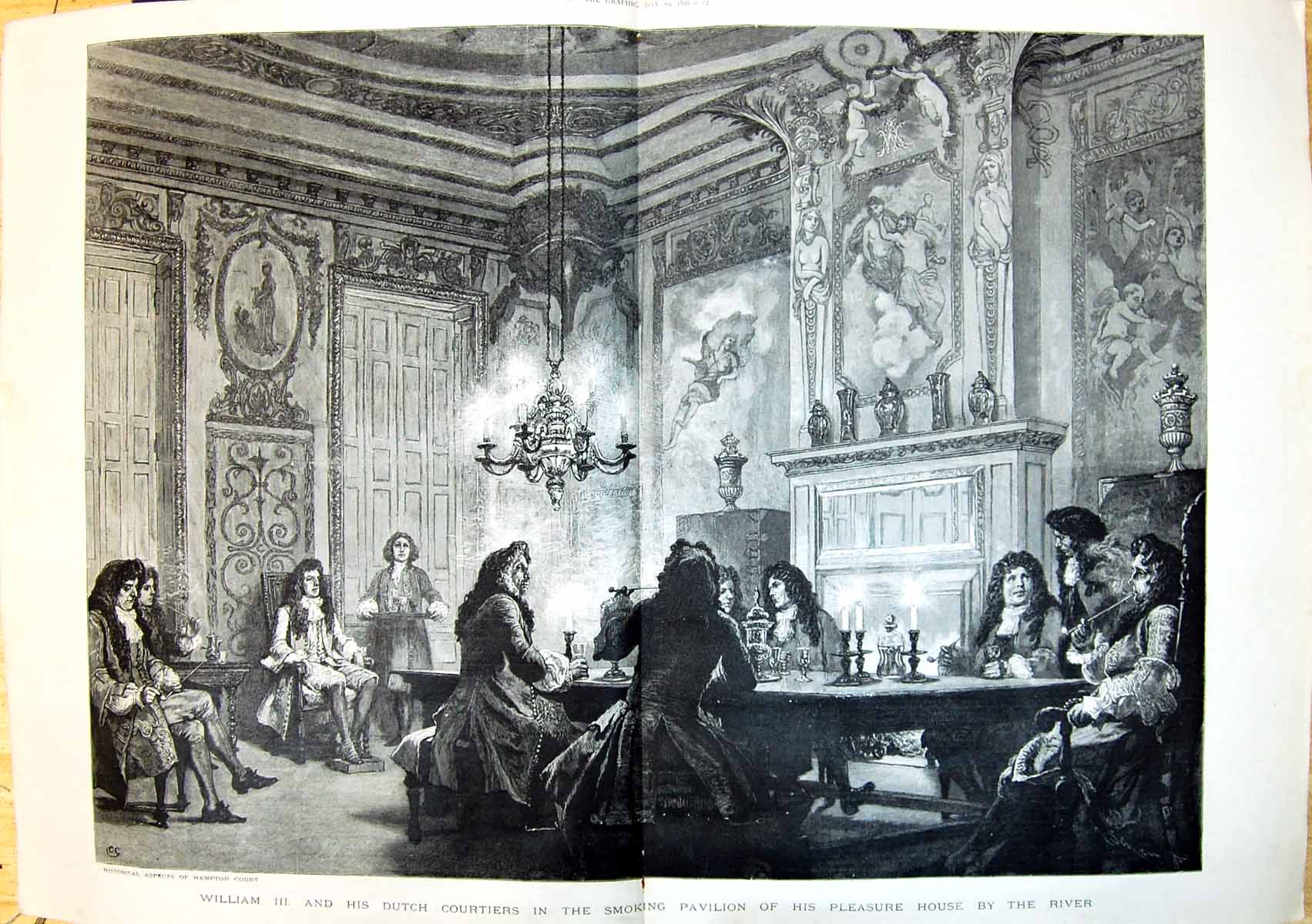 Old 1890 King William Dutch Courtiers Smoking Pavilion Pleasure House 0 19th