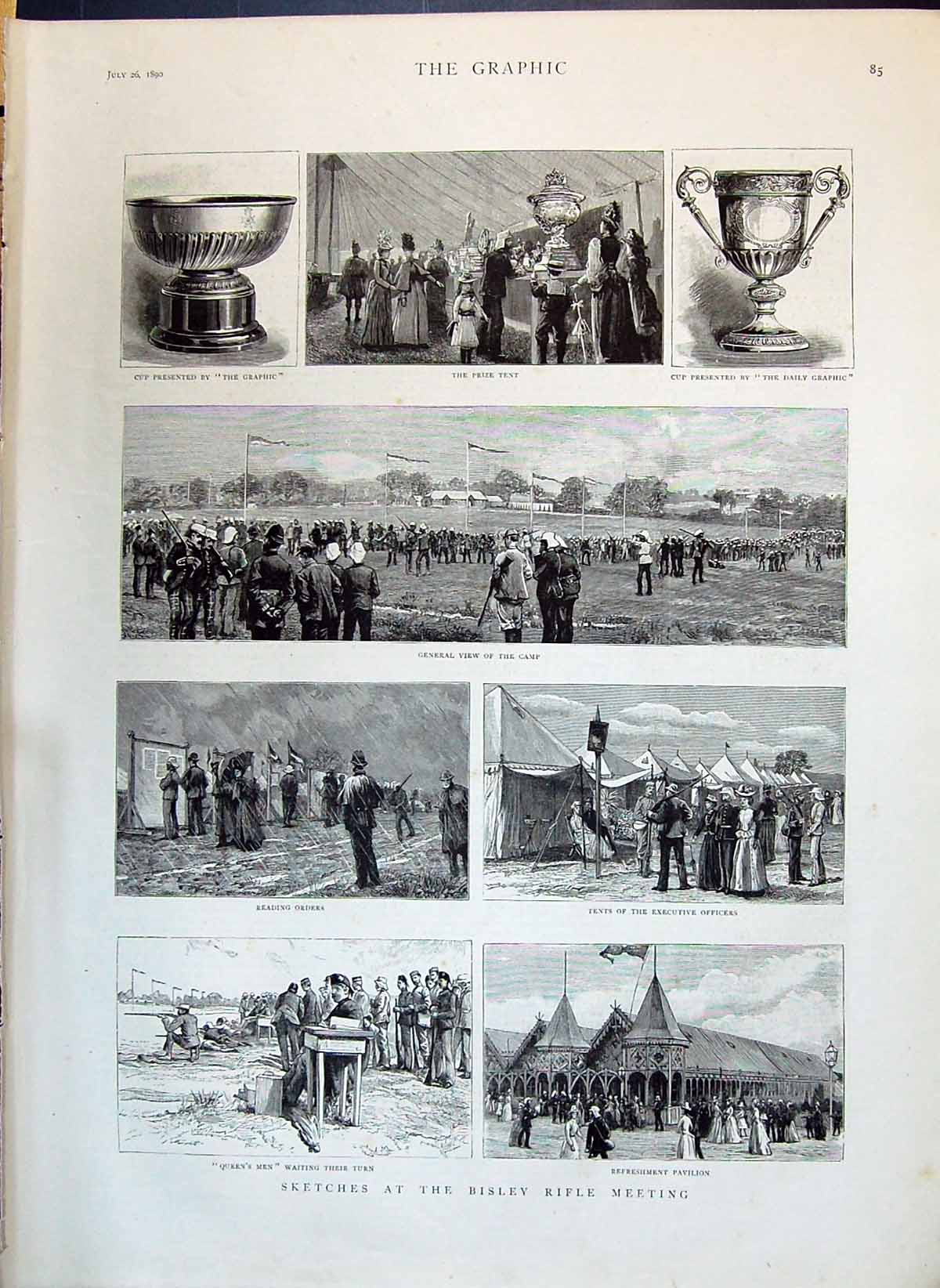 Old 1890 Bisley Rifle Shooting Graphic Cup Camp Refreshment Pavilion Victorian
