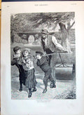 Antique Old Print 1890 Helping Gardener Children Garden Scene Robert Barnes