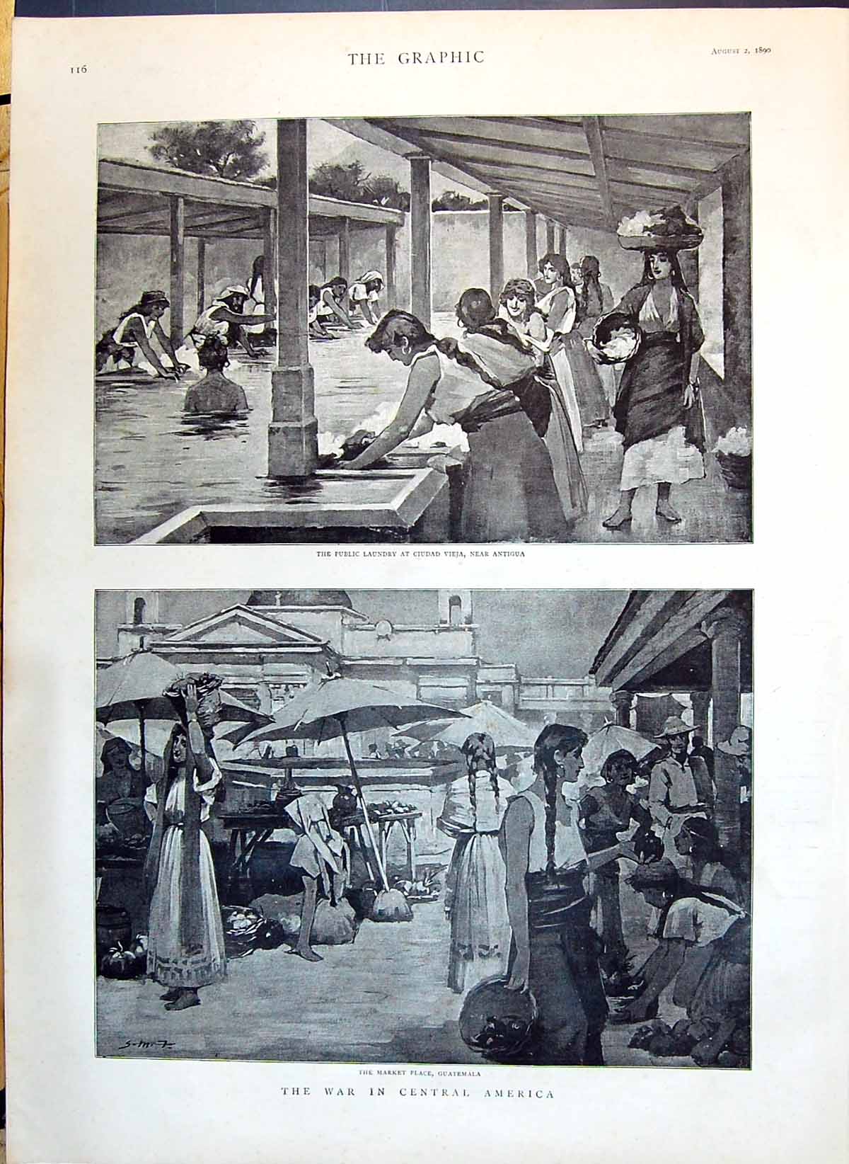 Old 1890 War America Laundry Ciudad Vieja Antigua Market Guatemala Sa Victorian