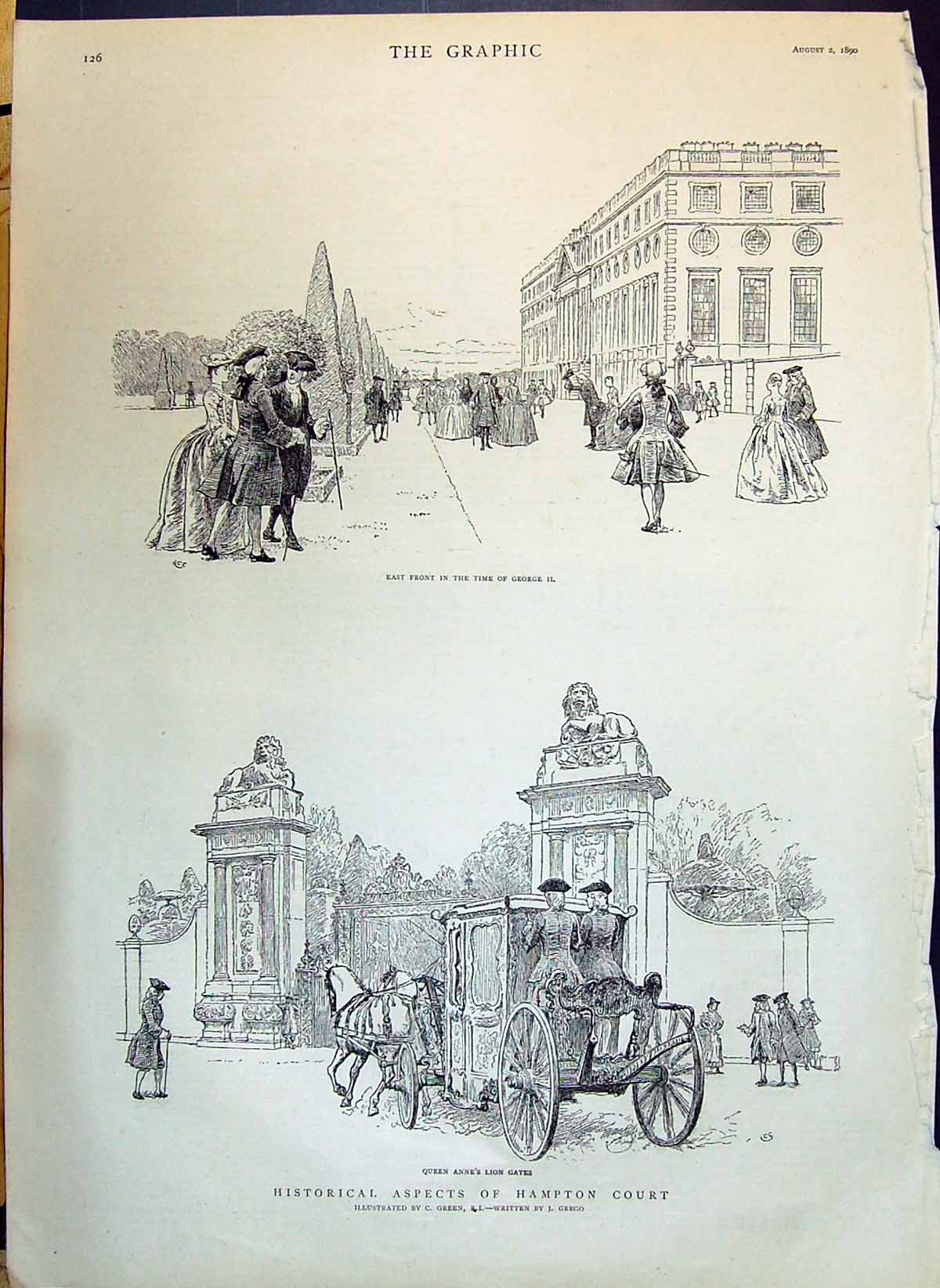 Old 1890 Historical Hampton Court Palace Queen Anne'S Lion Gates Lond Victorian